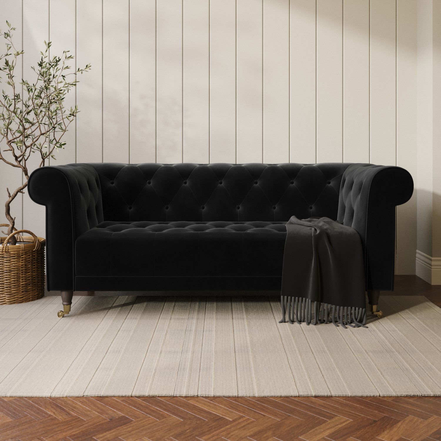 Read more about Dark grey velvet chesterfield sofa seats 3 ophelia
